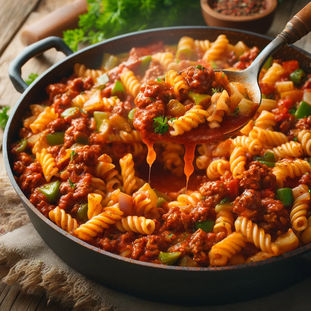 process of making Sloppy Joe Casserole.