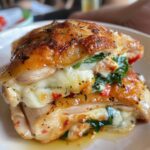 Roasted Red Pepper, Spinach, and Mozzarella Stuffed Chicken